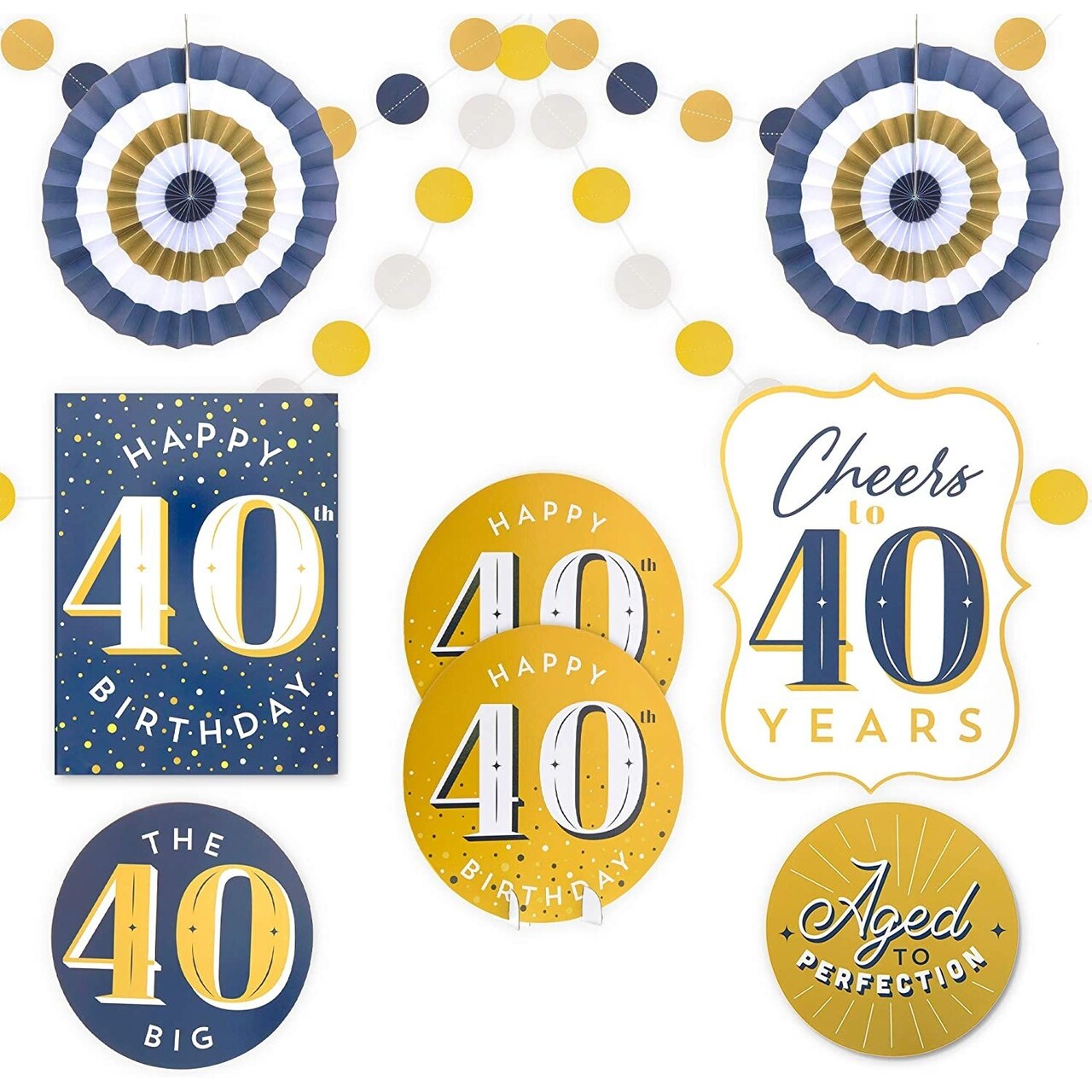 40th Birthday Decorations, Includes Table Centerpieces, Wall Sign, Ceiling Decorations and Confetti String (12 Pieces)